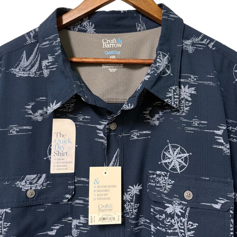 NWT Shirt MenS 4XB Nautical Quick Dry Ventilated Sailboat Compass Vented Fishinh